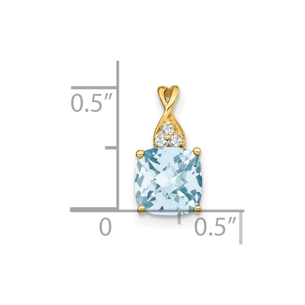 14k Yellow Gold Checkerboard Aquamarine and Diamond Pendant