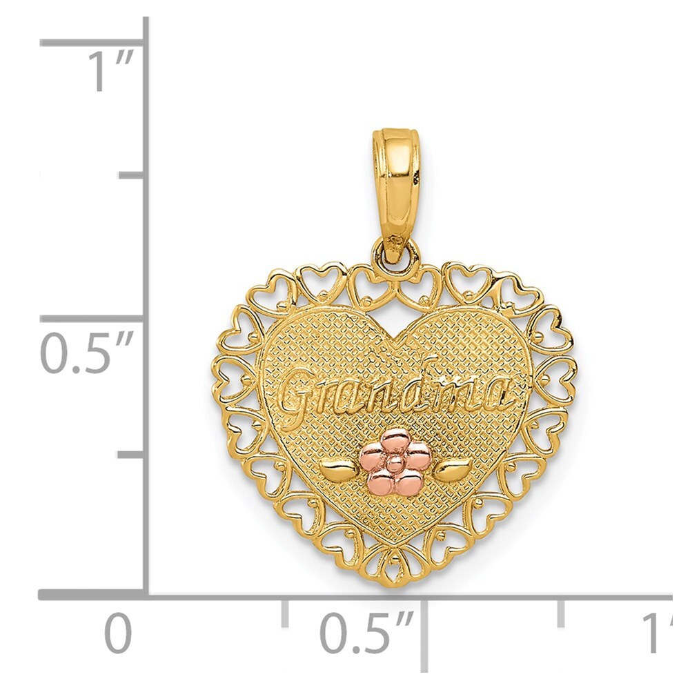 14k Two-tone Gold GRANDMA Heart Flower Charm Pendant for Women