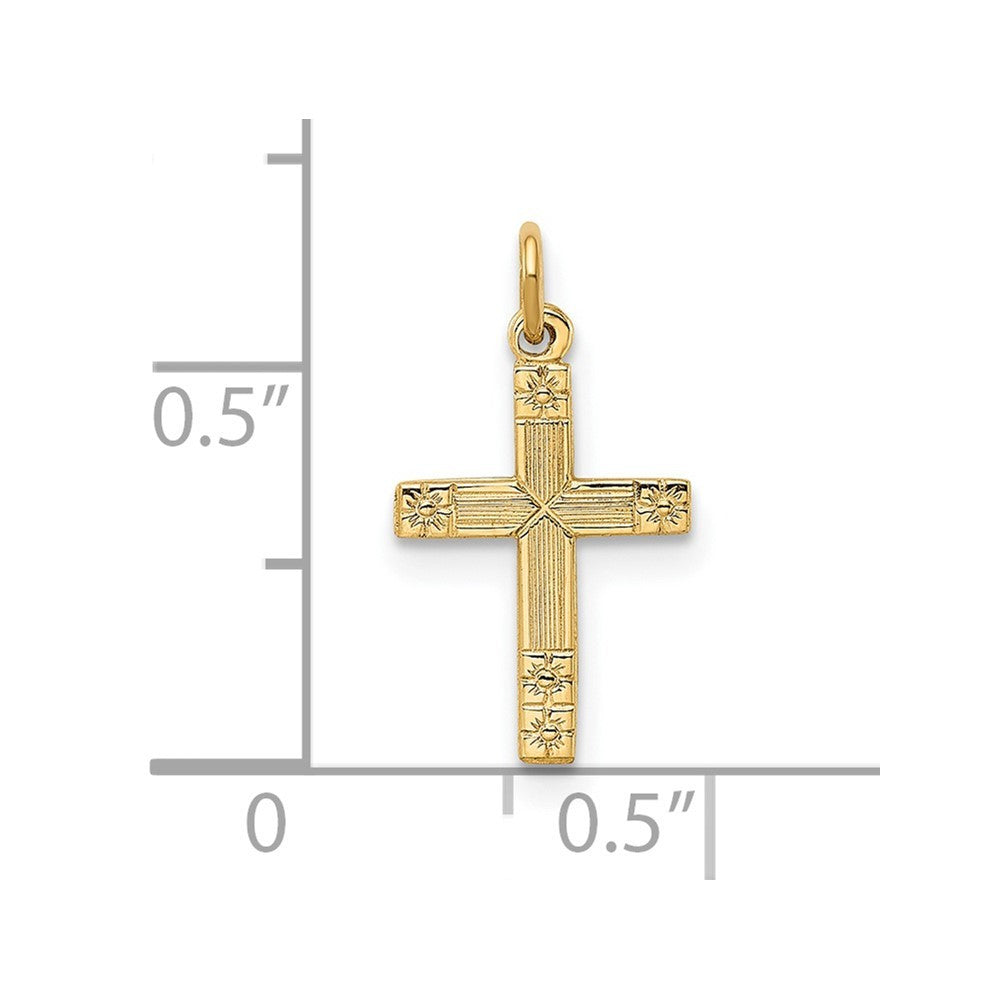 14k Yellow Gold Polished and Textured Solid Cross Pendant