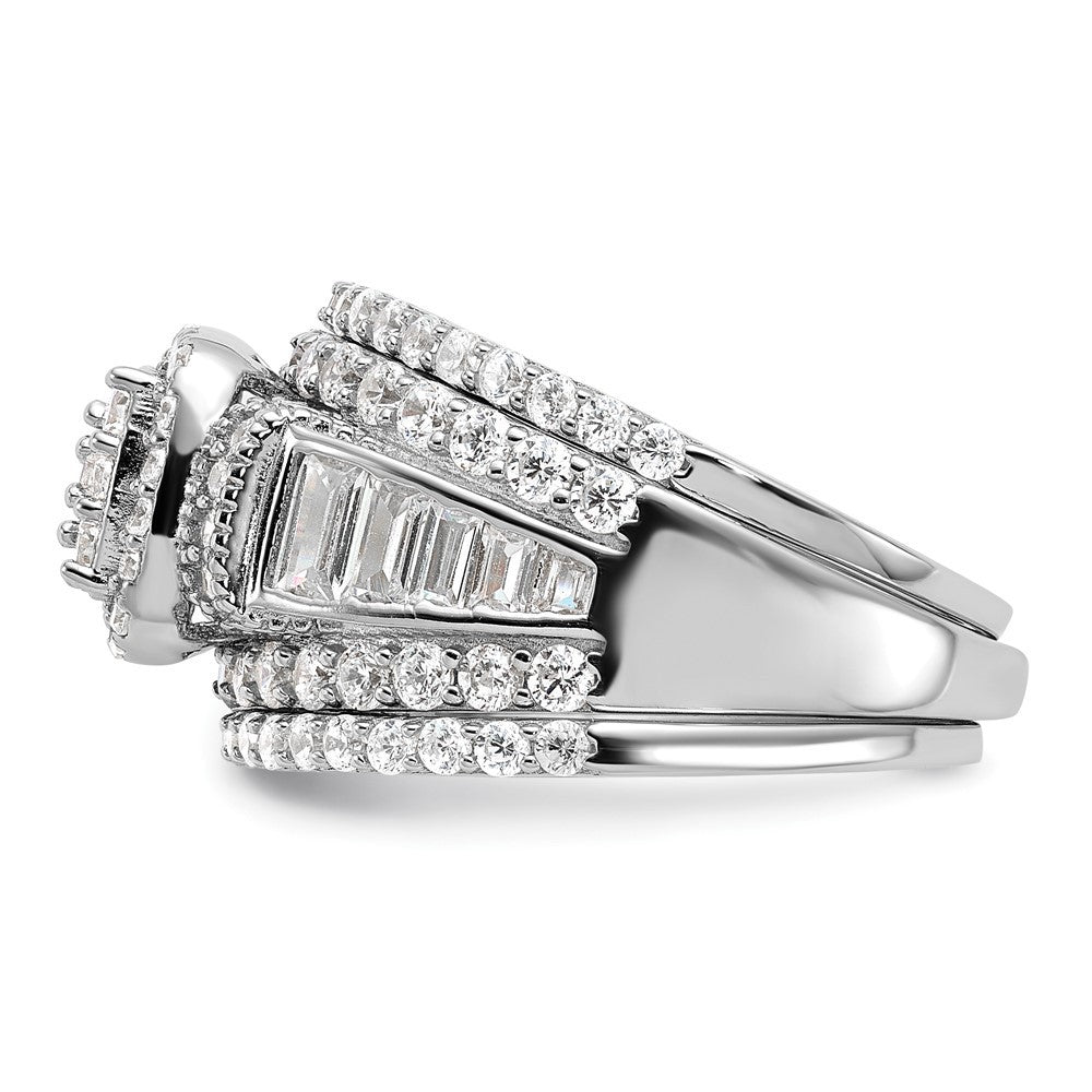 Sterling Silver Rhodium-plated CZ Engagement Ring w/2 Band Rings 3 Ring Set