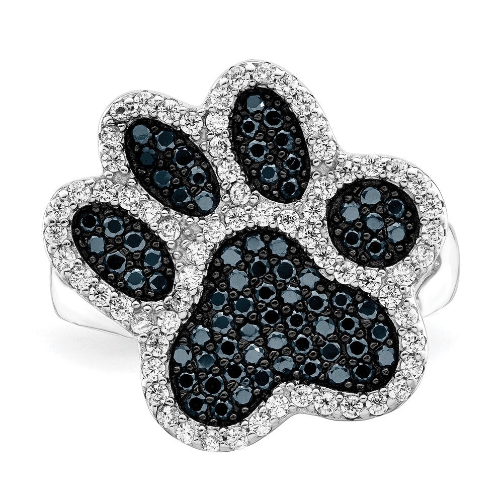 Sterling Silver Rhodium-plated Polished CZ Paw Print Ring Size 8