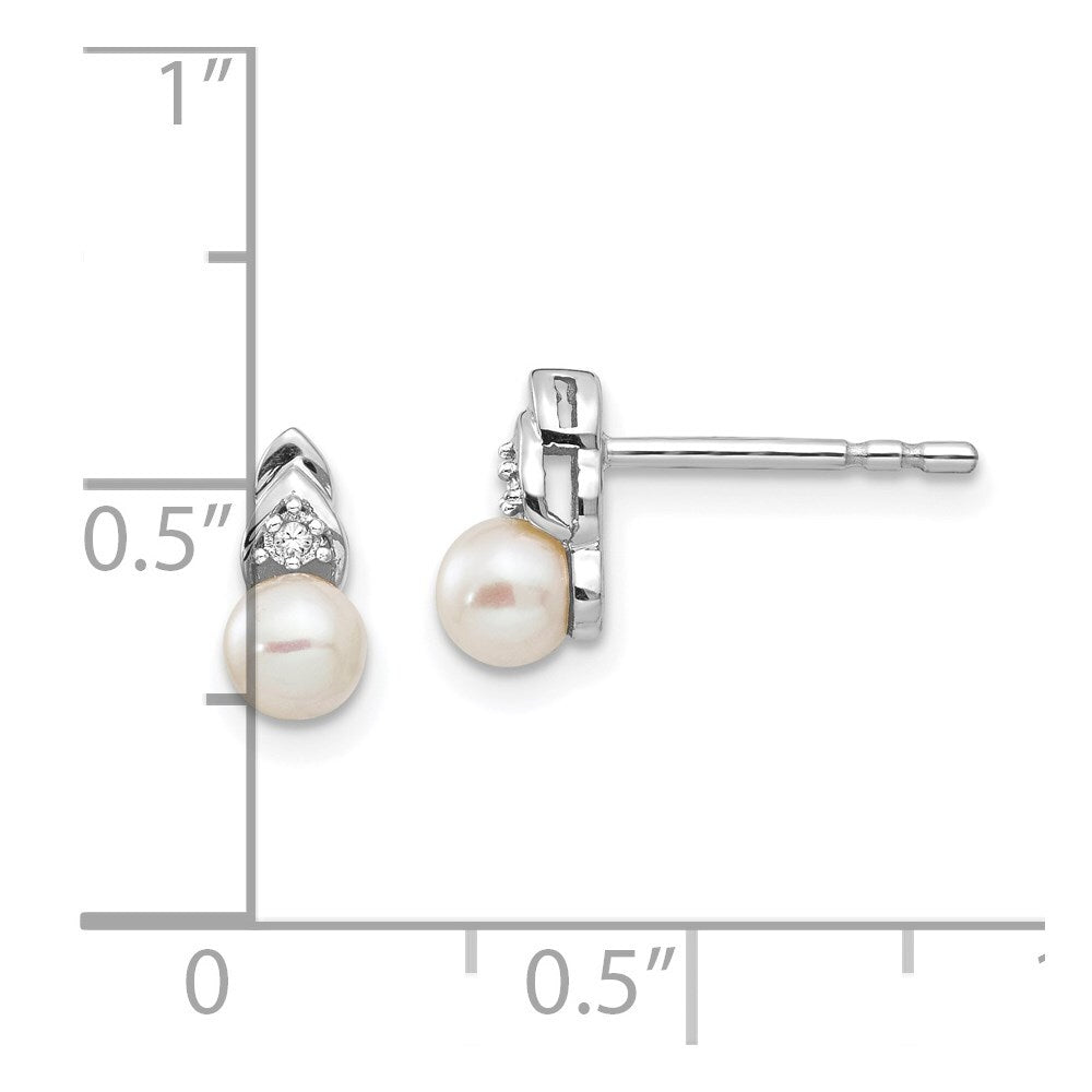 14k White Gold FW Cultured Pearl and Diamond Stud Earrings Gift for Women