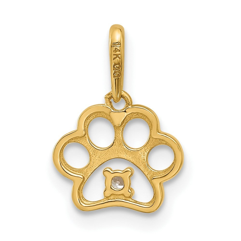 14k Yellow Gold Polished CZ Paw Print Pendant