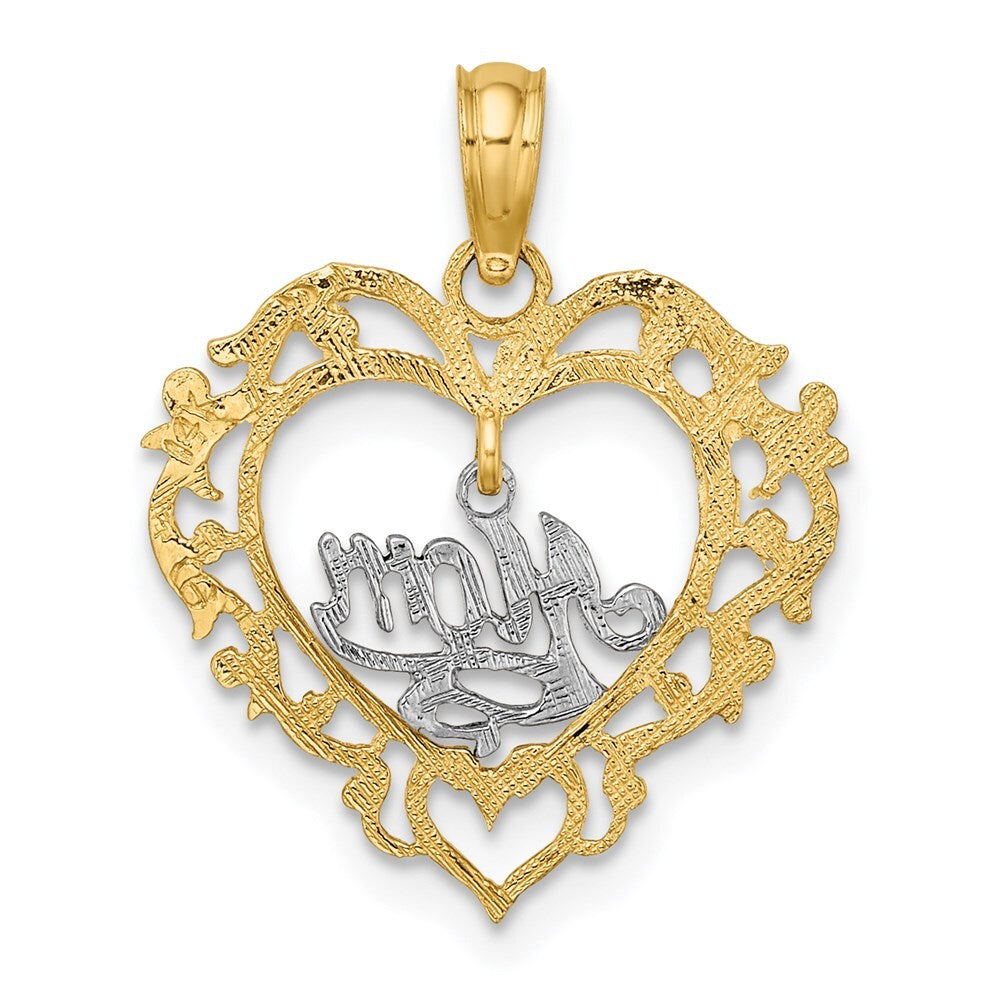 14k Two-tone Gold MOM Inside Heart Charm Pendant for Women