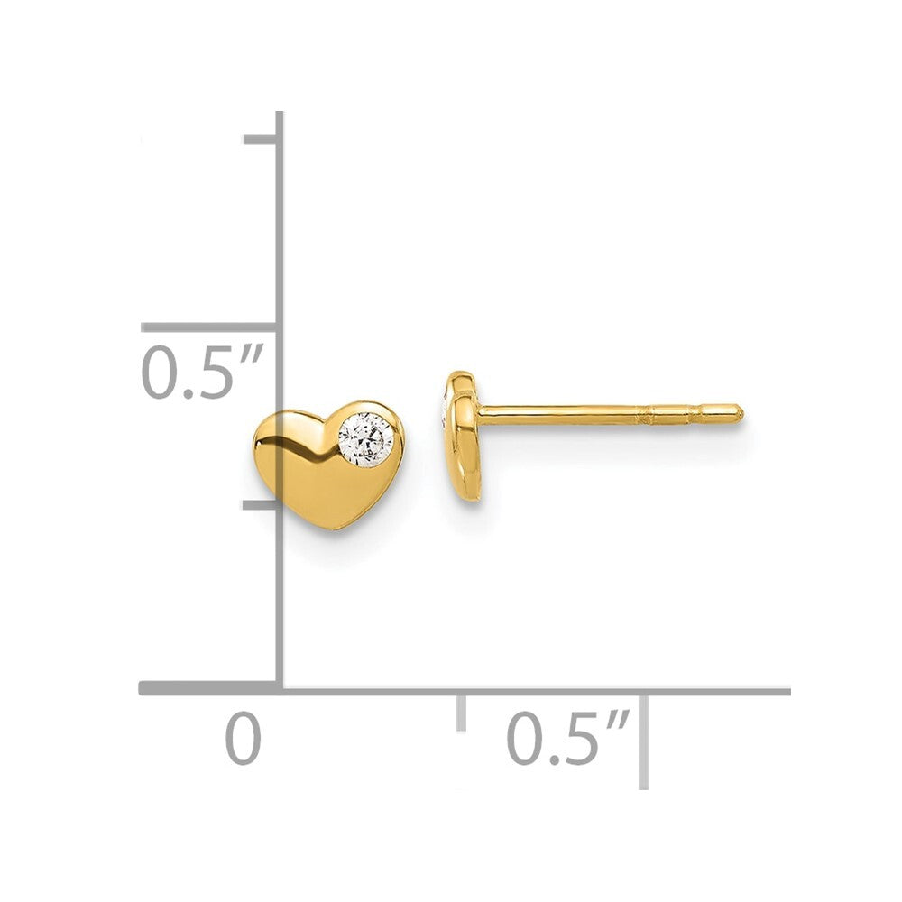 14k Yellow Gold Cubic Zirconia Heart Stud Earrings Gift for Women