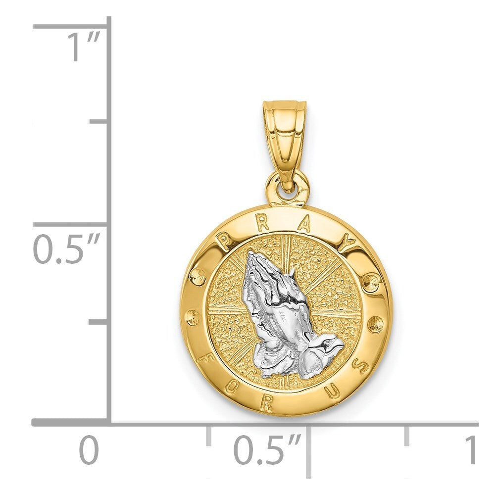14k Yellow Gold Rhodium Praying Hands Pendant for Women