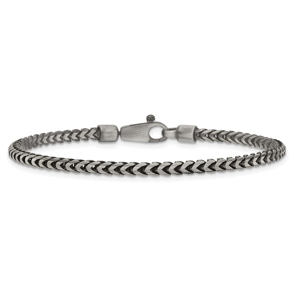 Sterling Silver Antiqued 3.1mm Diamond-Cut Square Franco Chain Bracelet