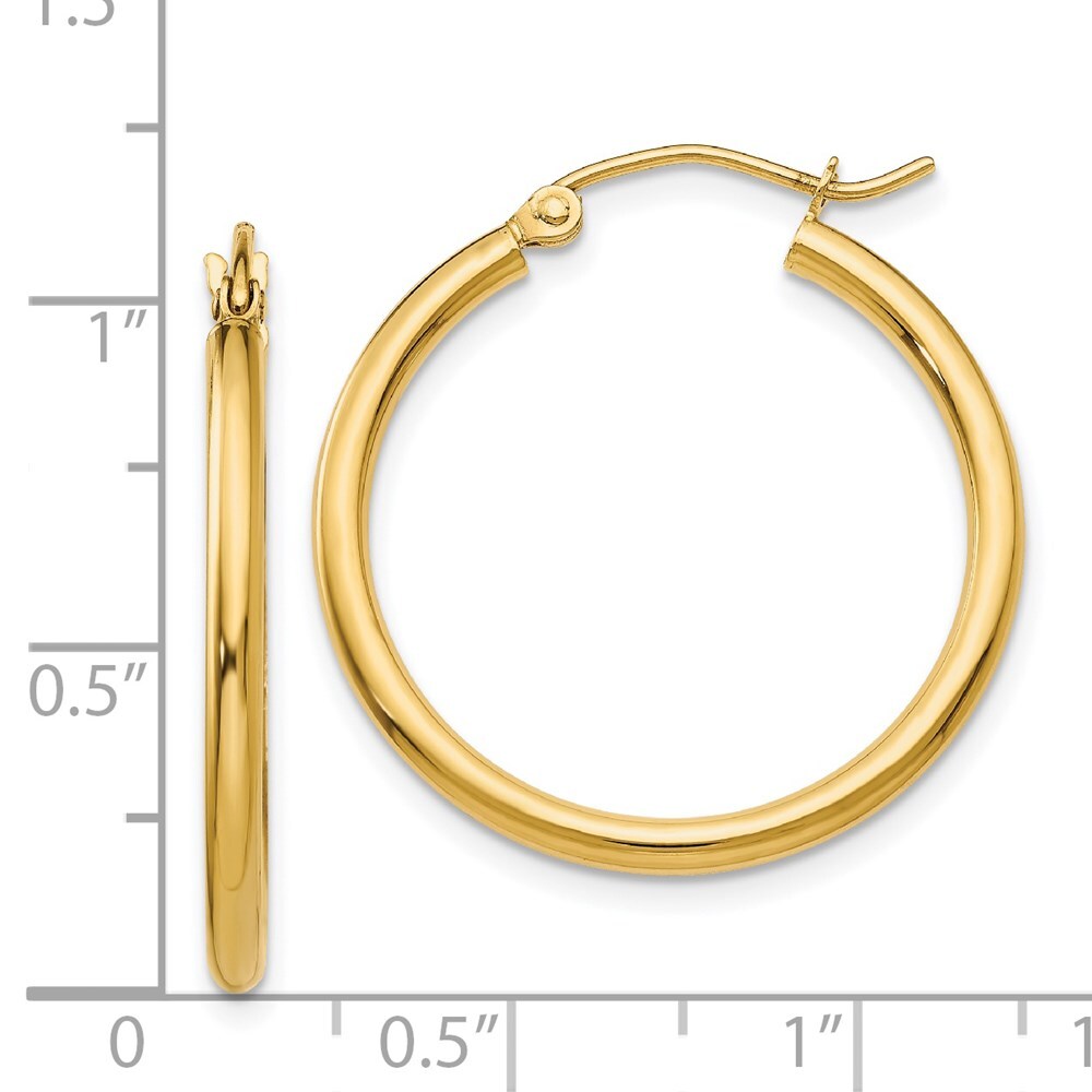 14k Yellow Gold Polished 2x25mm Tube Hoop Earrings Gift for Women