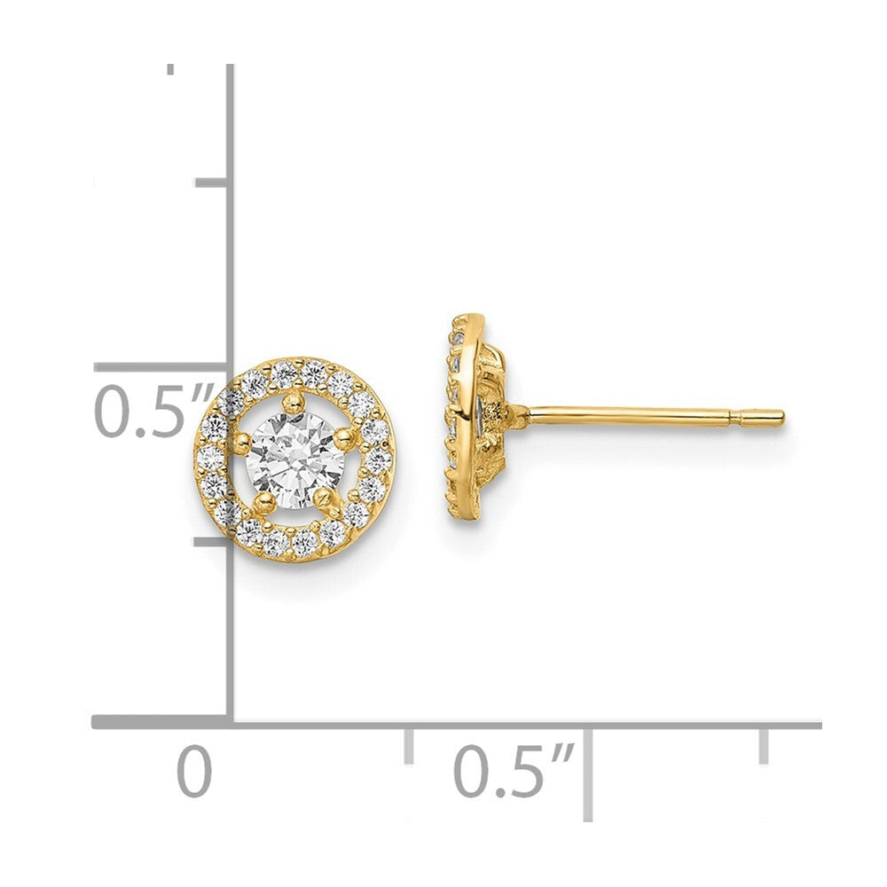 14k Yellow Gold Cubic Zirconia Halo Stud Earrings Gift for Women