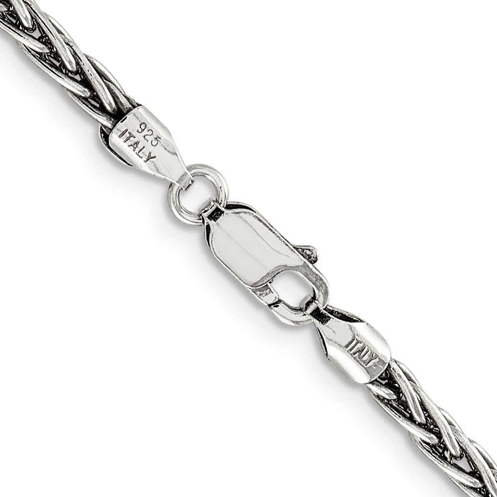 Sterling Silver Antiqued 3.25mm Solid Square Spiga Chain Necklace