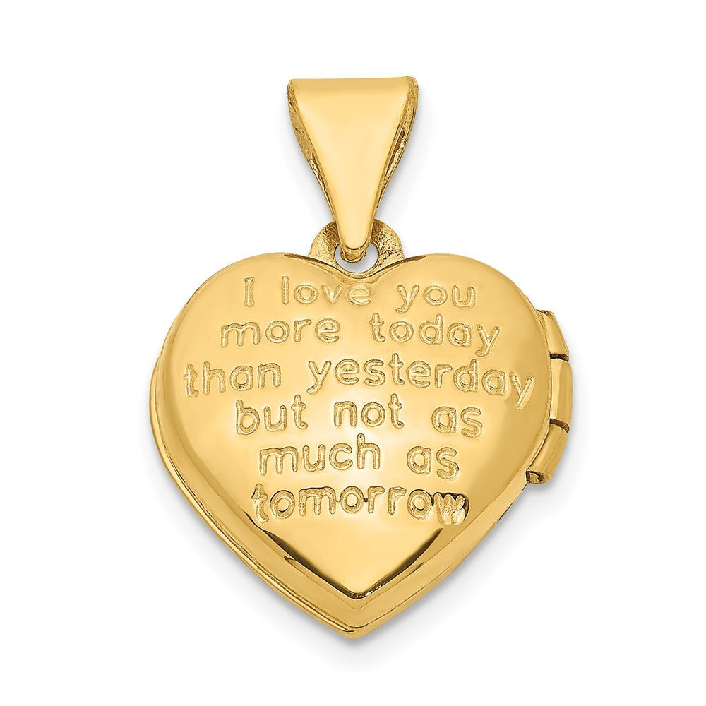 14k Two-tone Diamond LOVE with Poem on Reverse Heart Charm 12mm Heart Locket