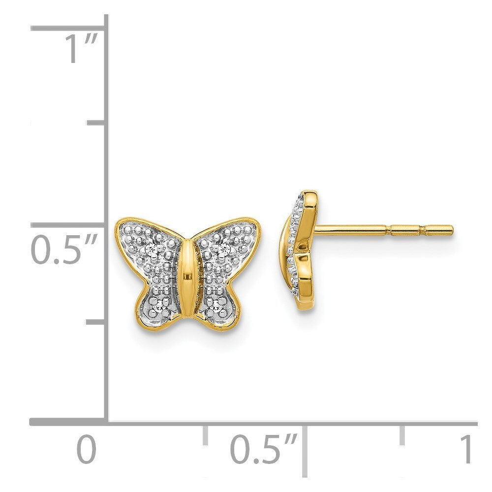 14k Yellow Gold Rhodium Diamond Butterfly Stud Earrings Gift for Women