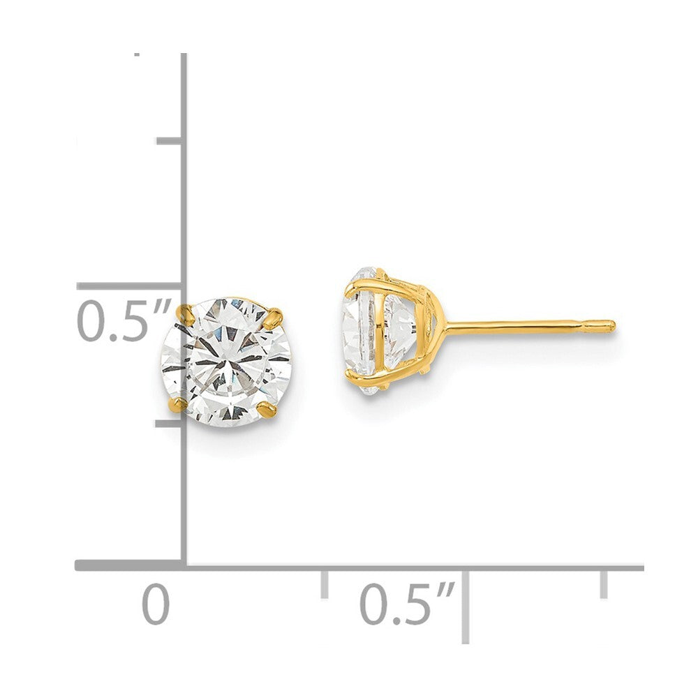 14k Yellow Gold 6mm Round Cubic Zirconia Basket Set Stud Earrings