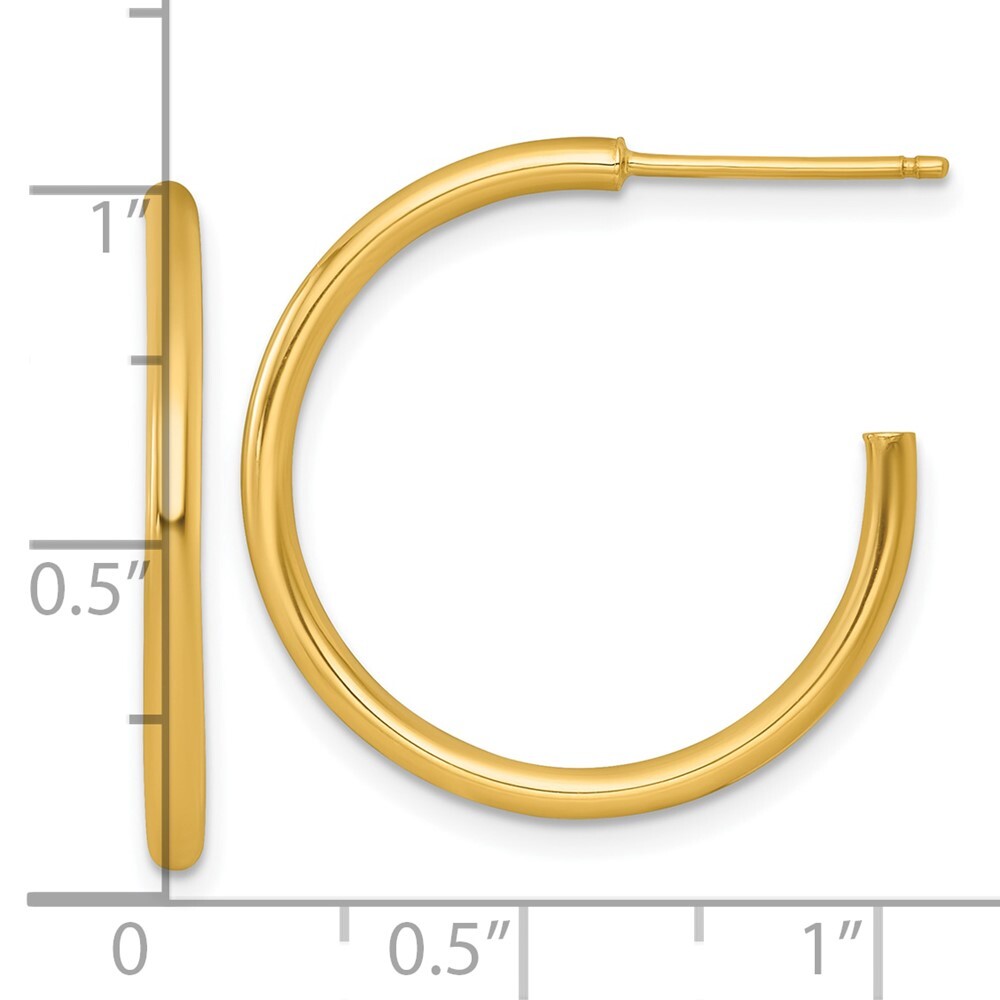 14k Yellow Gold Polished 2.0 x 25mm Tube C-Hoop Earrings Gift for Women