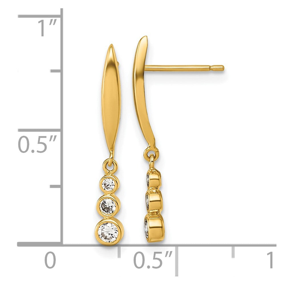 14k Yellow Gold Polished Graduated Triple Cubic Zirconia Dangle Earrings