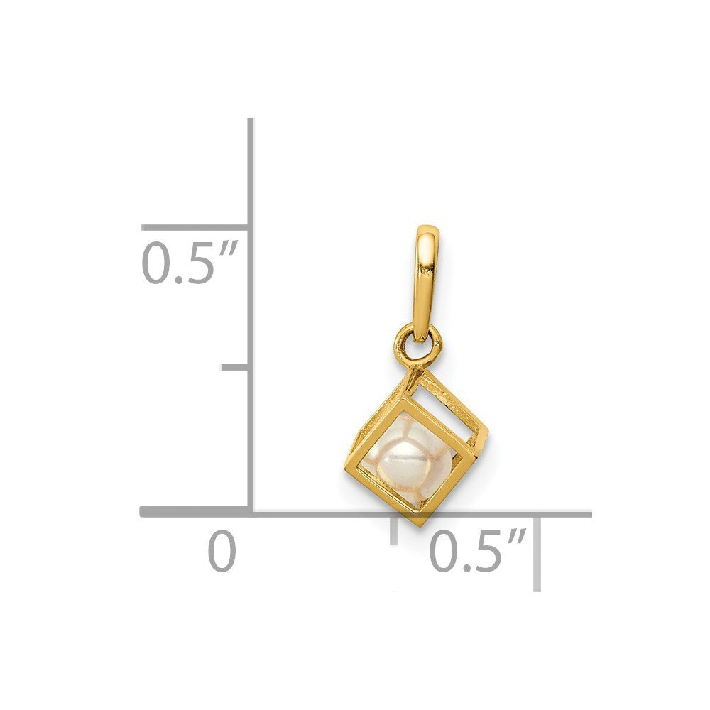 14k Yellow Gold 3D Square w/FW Cultured Pearl Pendant for Women