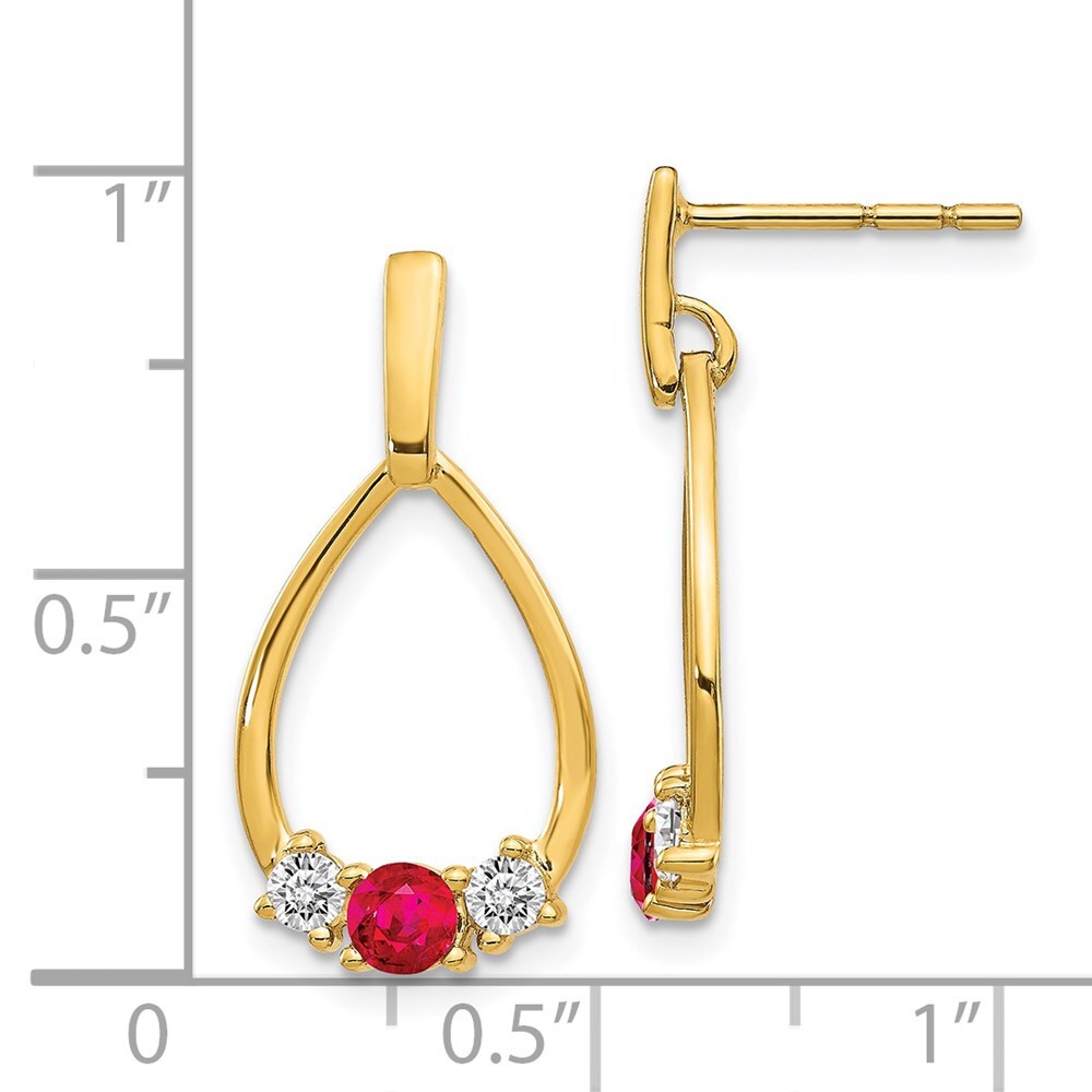 14k Yellow Gold Ruby and White Sapphire Dangle Earrings