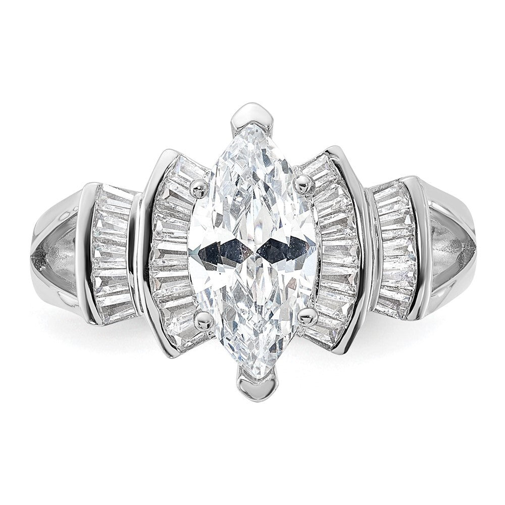 Sterling Silver Rhodium-plated Marquise Shape Center Cubic Zirconia Ring Size 6