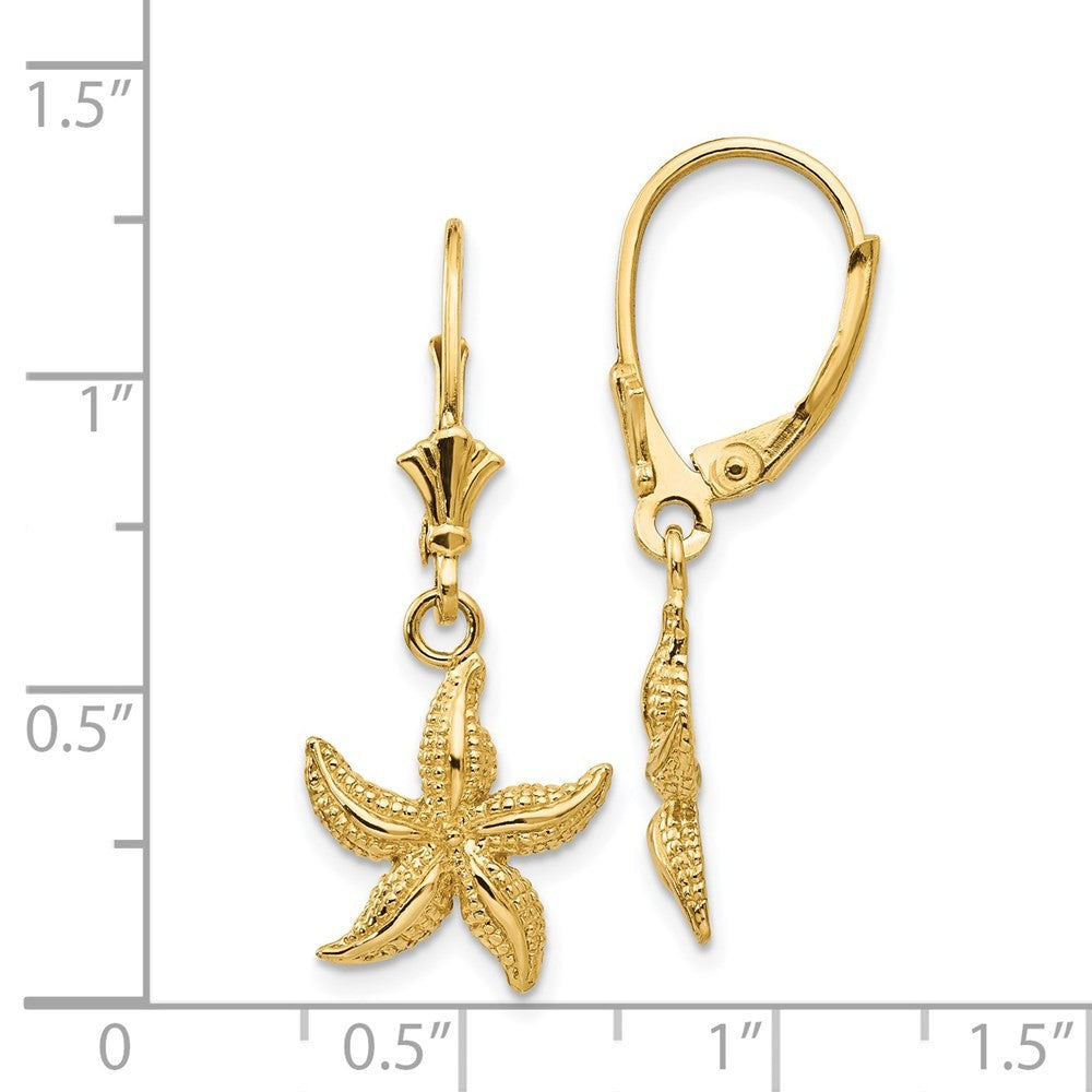 14k Yellow Gold Starfish Drop Dangle Earrings