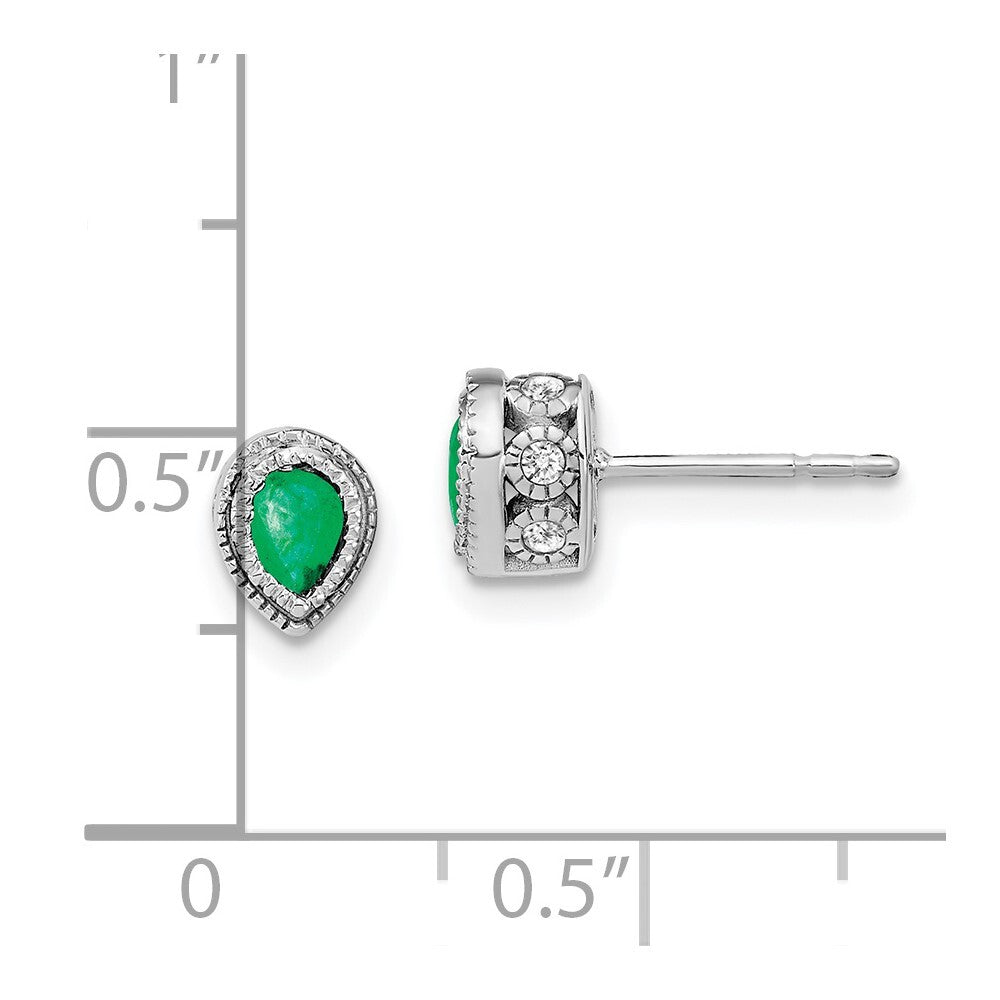 14k White Gold Emerald and Diamond Stud Earrings