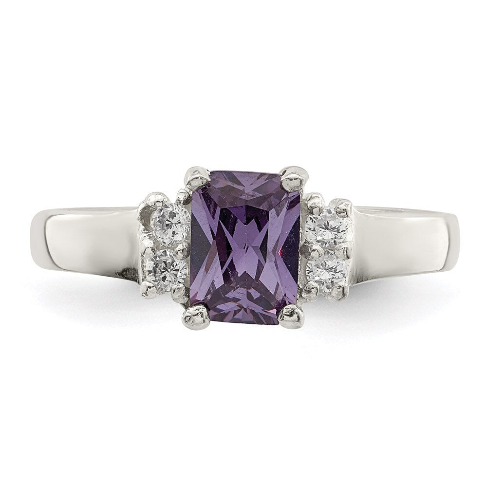 Sterling Silver Purple & White Cubic Zirconia Ring Size 6