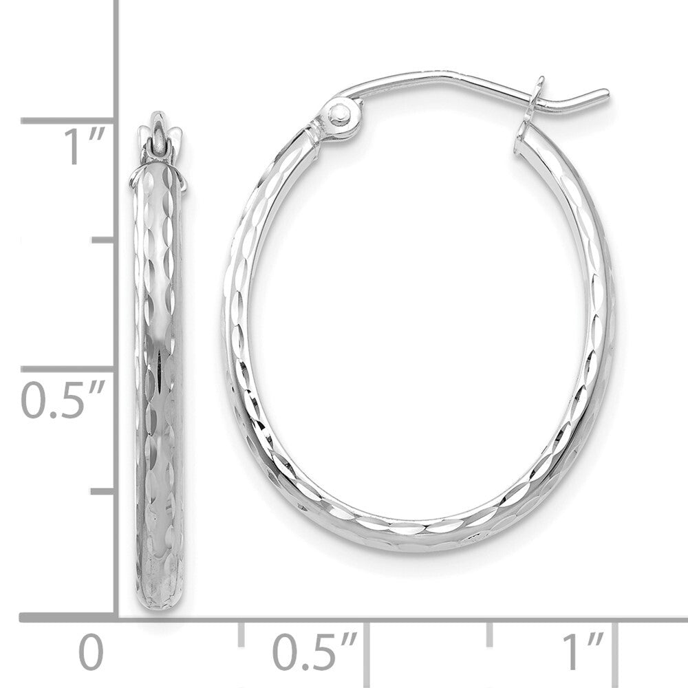 14k White Gold Lightweight Diamond-cut Oval Hoop Earrings Gift for Women