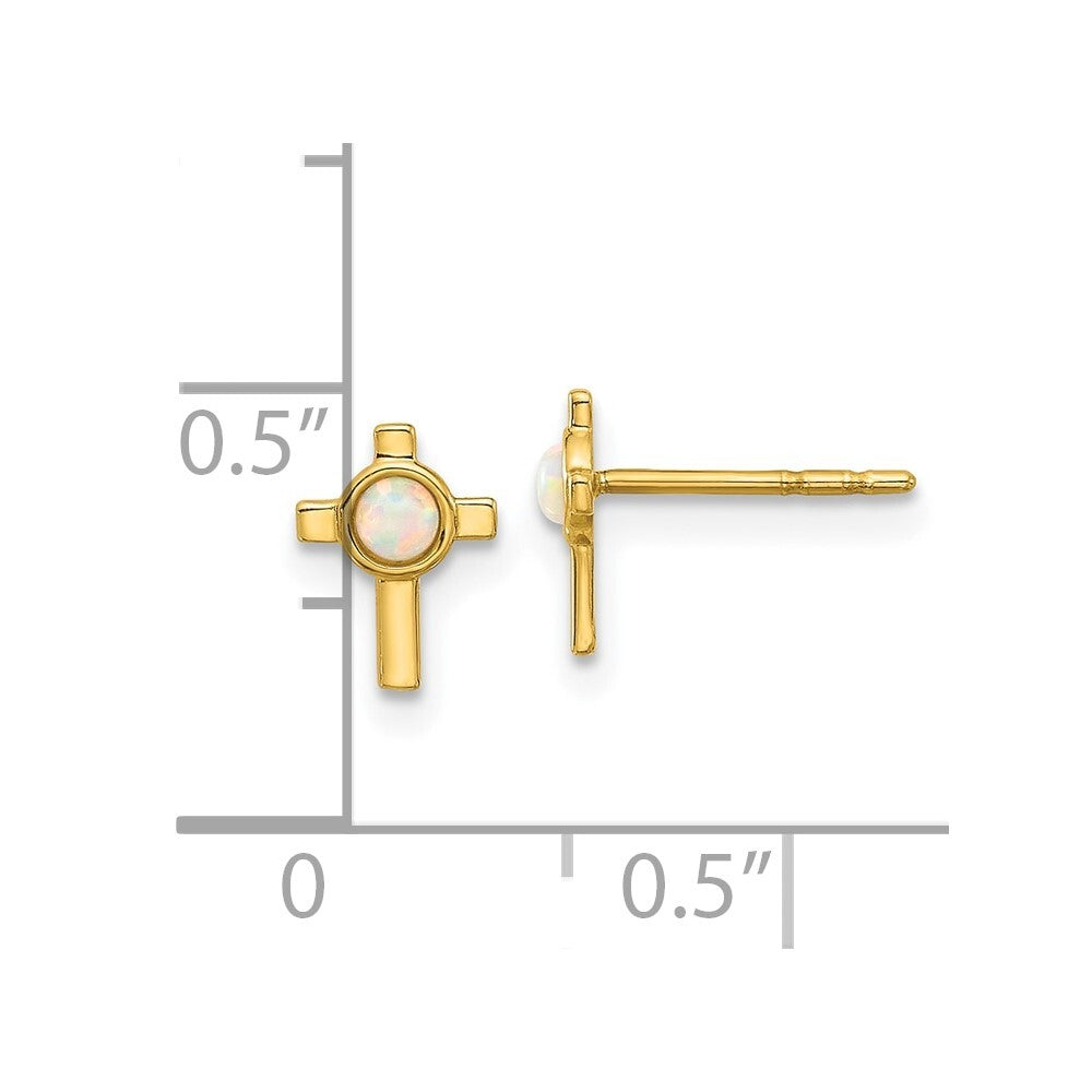 14k Yellow Gold Created Opal Cross Stud Earrings Gift for Women