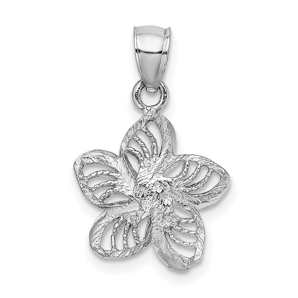 14k White Gold Polished and Beaded Plumeria Flower Charm Pendant