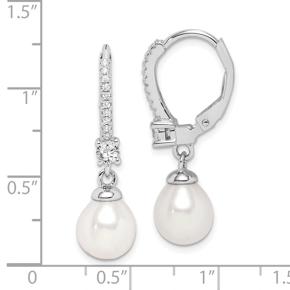 Sterling Silver 7-8mm Teardrop Cultured Pearl & Cubic Zirconia Dangle Earrings