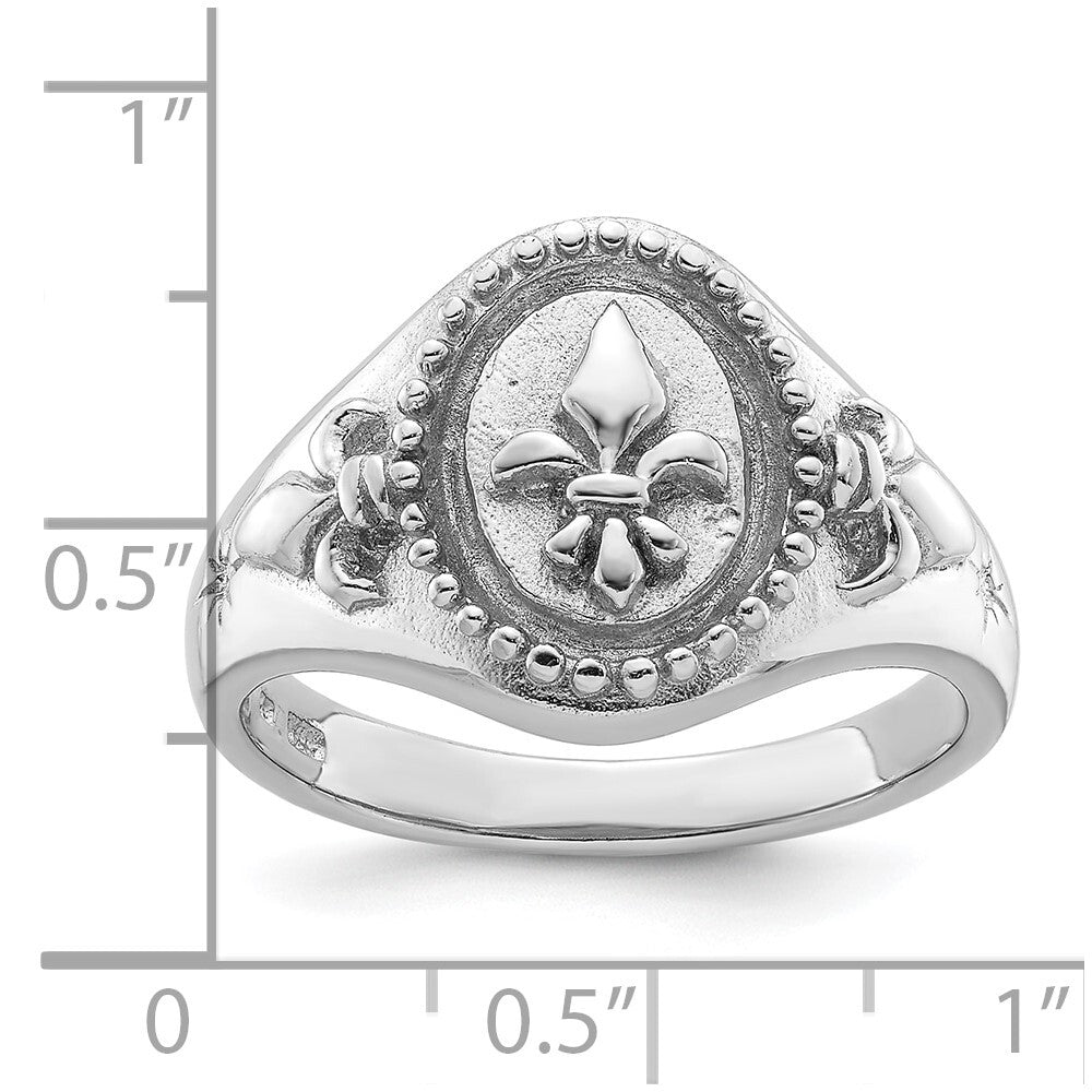 Sterling Silver Rhodium-plated Fleur de Lis Ring Size 10