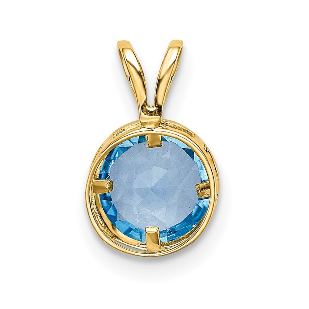 14k Yellow Gold 6mm Round Blue Topaz Bezel Pendant