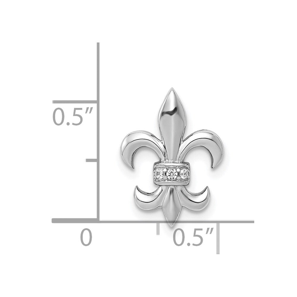 14k White Gold .02ct. Diamond Fleur de Lis Chain Slide Pendant for Women