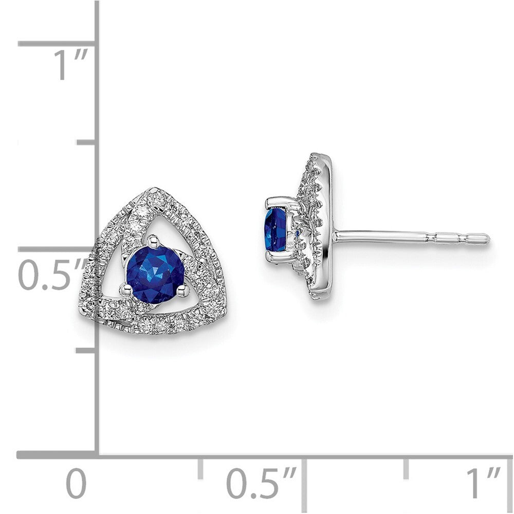 14k White Gold Diamond and Blue Sapphire Triangle Stud Earrings