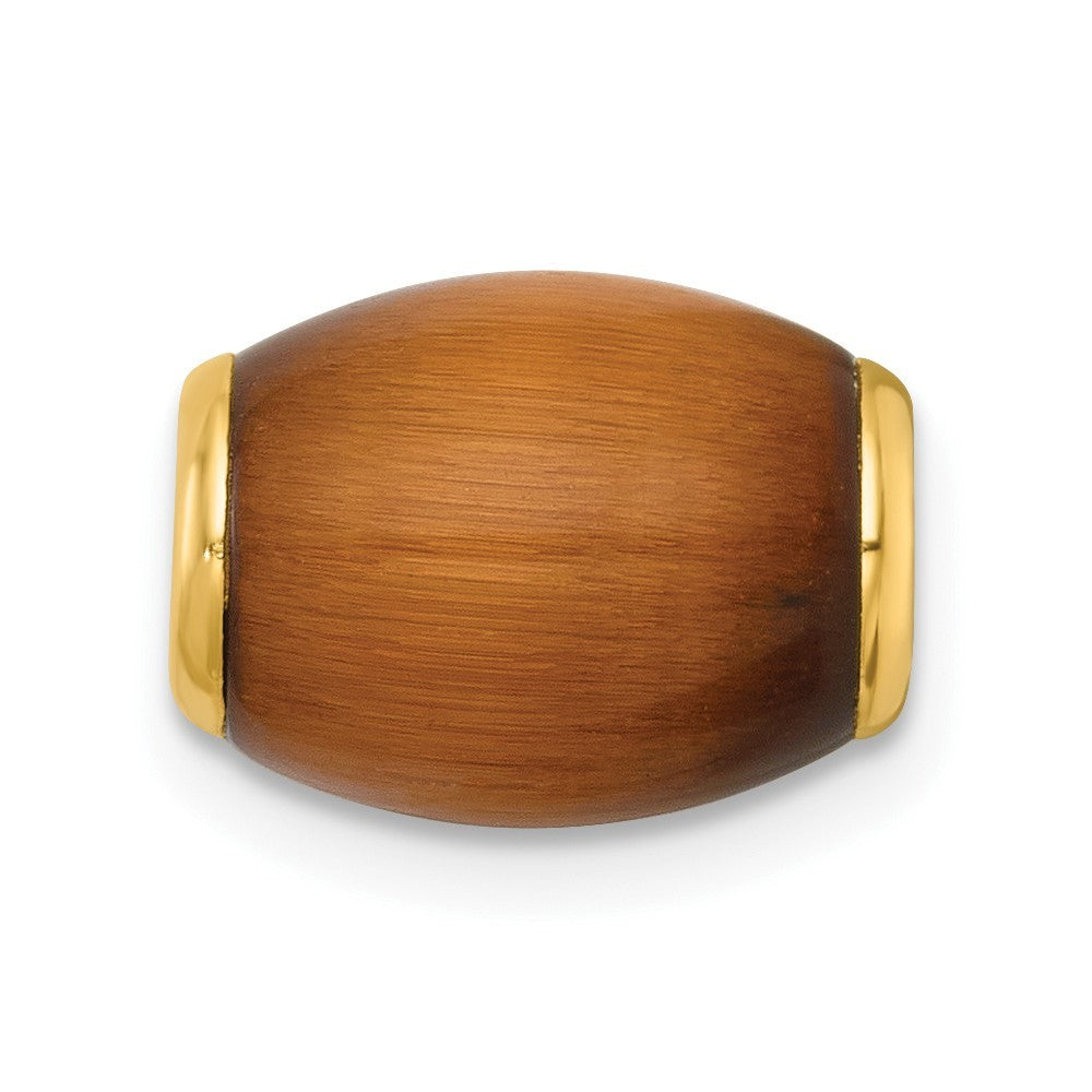 14k Yellow Gold Polished Tiger's Eye Oval Barrel Bead Chain Slide Pendant