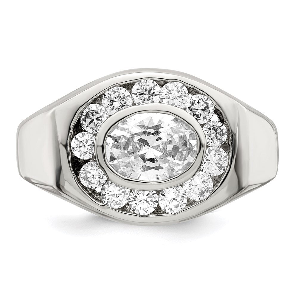 Sterling Silver Rhodium-plated Men's Cubic Zirconia Ring Size 9