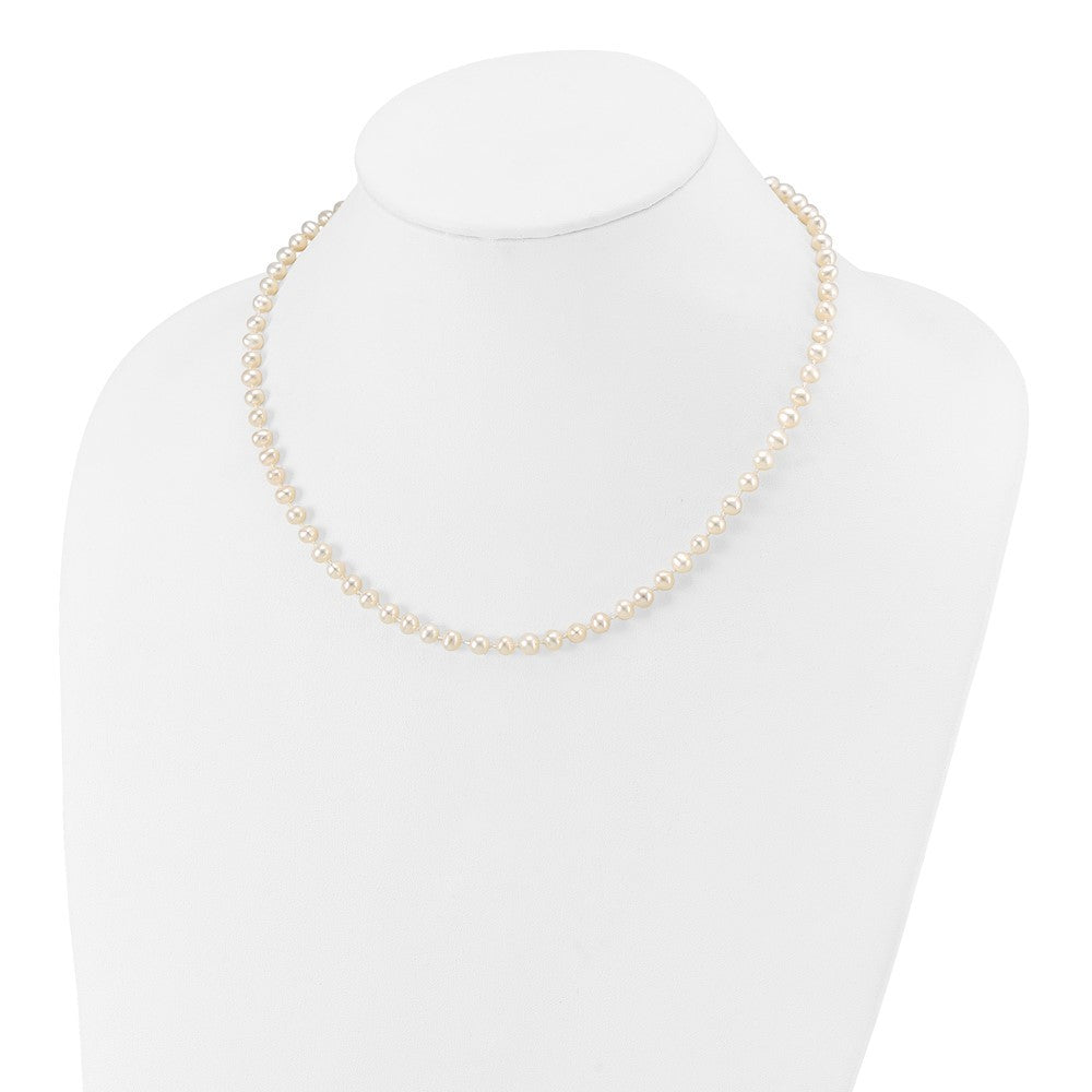 14k Yellow Gold 4-5mm White Semi-Round Cultured Pearl Necklace 16"