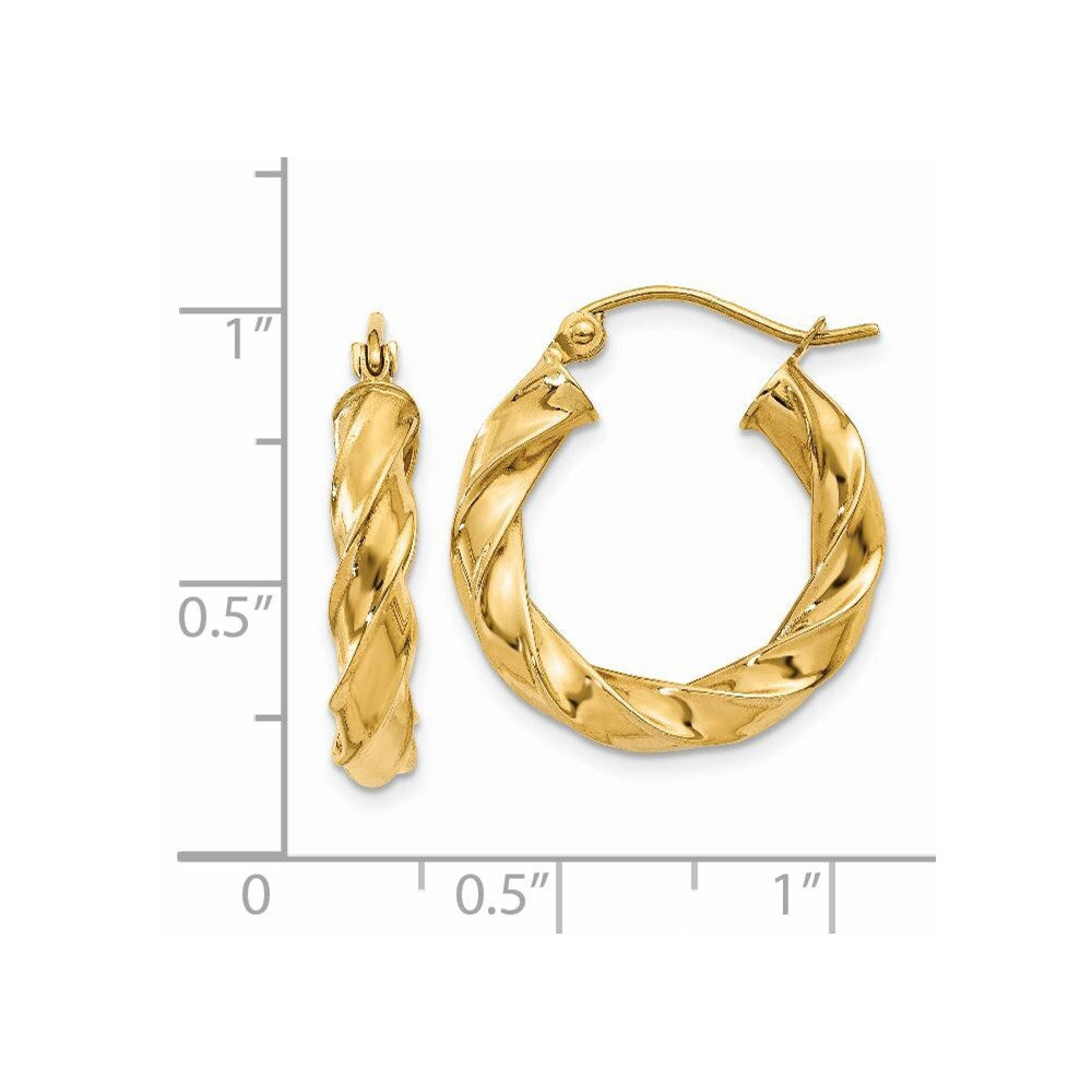 14k Yellow Gold Light Twisted Hoop Earrings Gift for Women