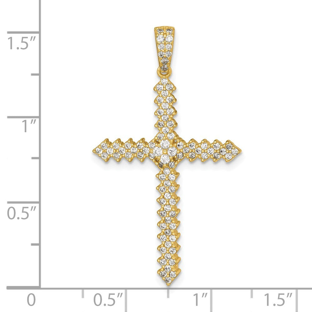 Sterling Silver Gold-Tone Polished Pave Cubic Zirconia Latin Cross Pendant