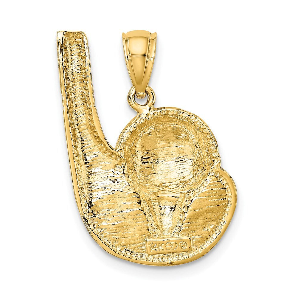 14k Yellow Gold 2-D Golf Club and Ball On Tee Charm Pendant for Women