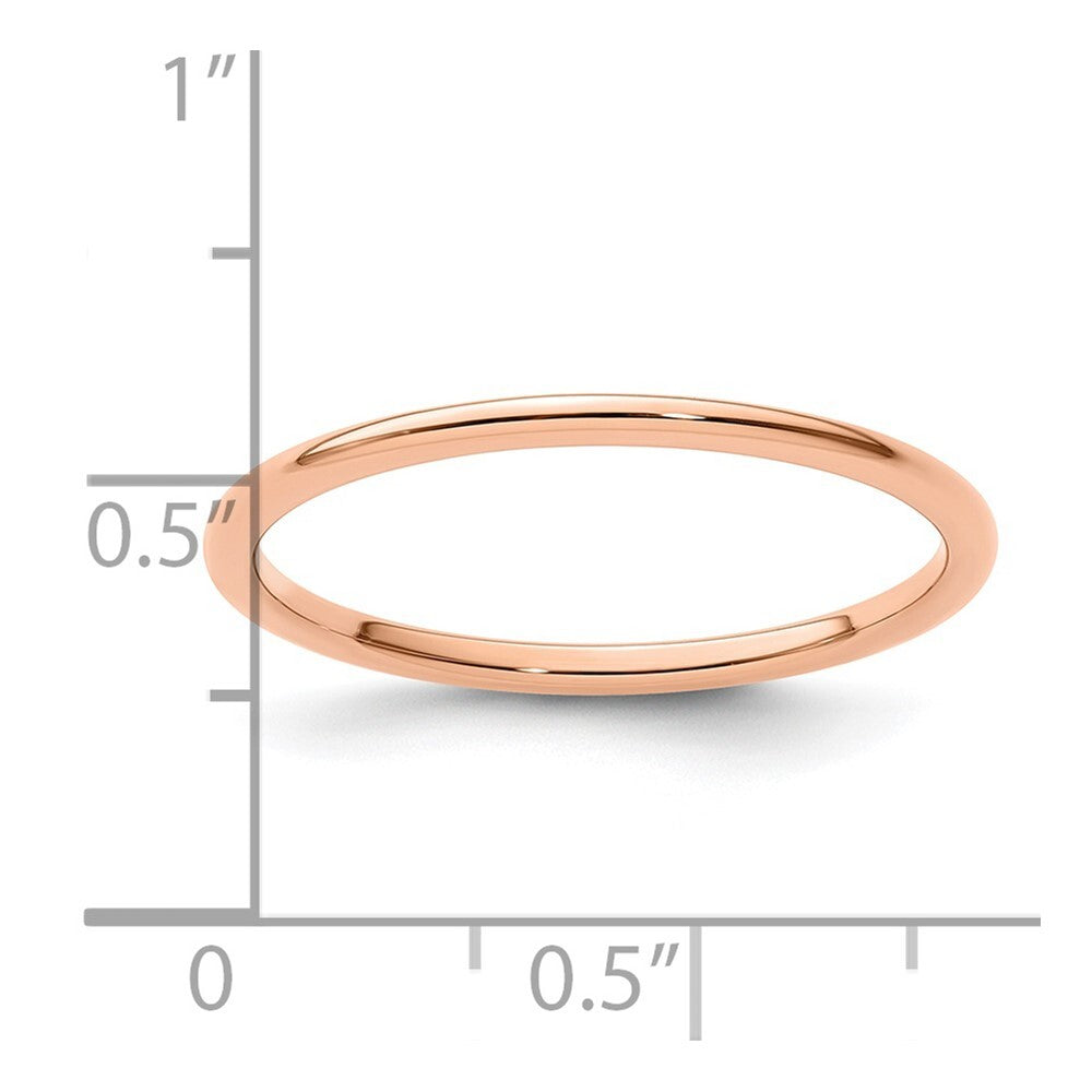 14K Rose Gold 1.2mm Half Round Polished Stackable Band Size 8