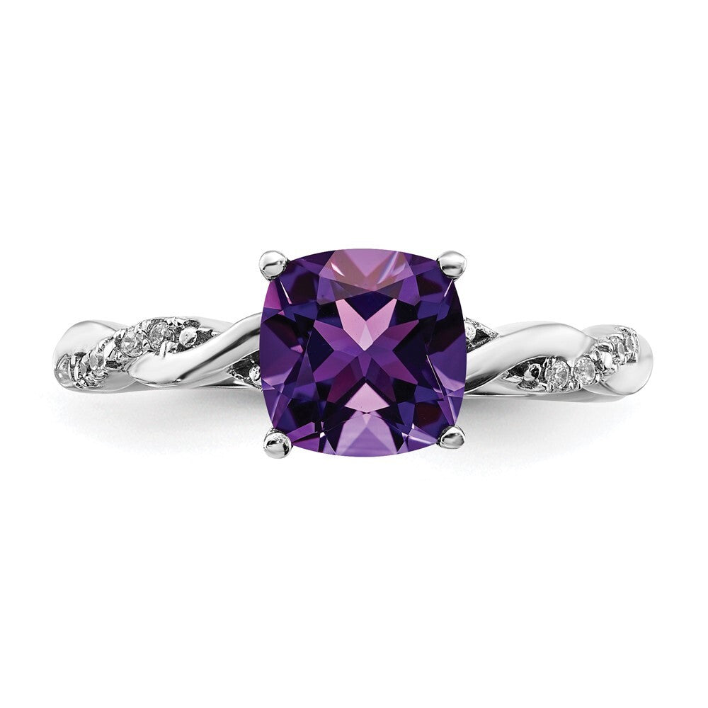 Sterling Silver Rhodium-plated Amethyst and Diamond Ring Size 7
