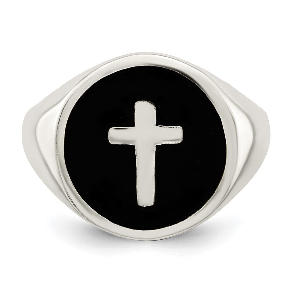 Sterling Silver Rhodium-plated Enameled Cross Ring Size 11