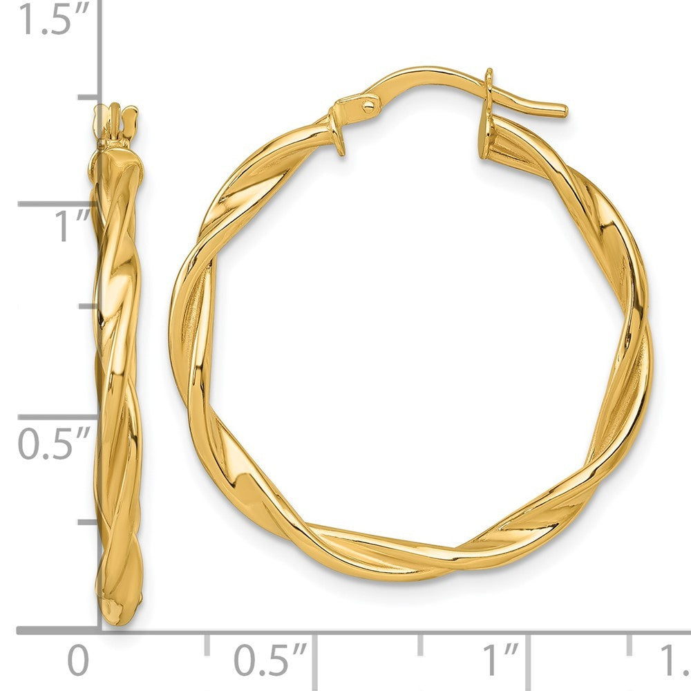 14k Yellow Gold Polished Twisted 2.75 x 30mm Tube Hoop Earrings