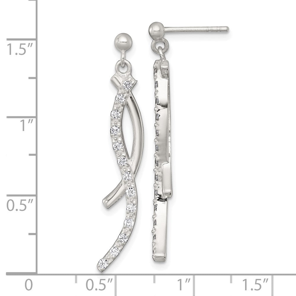 Sterling Silver Polished Fancy CZ Swirl Dangle Earrings
