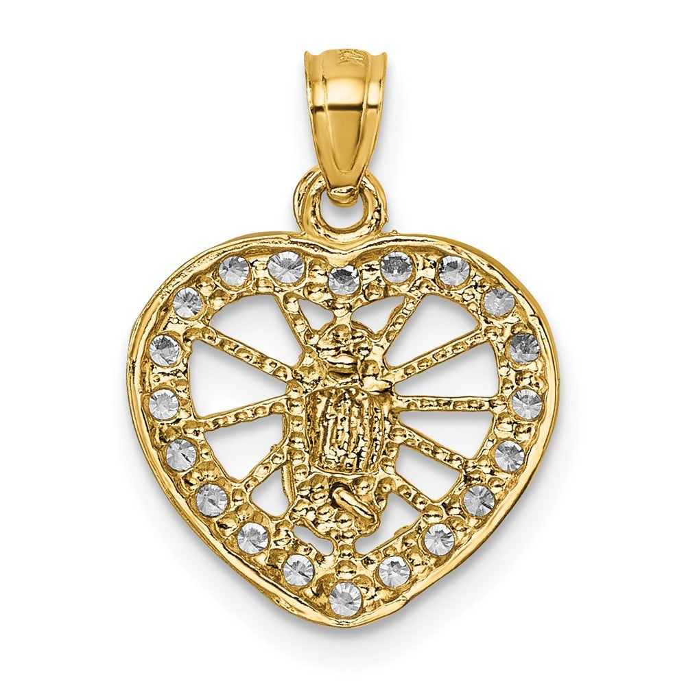 14k Yellow Gold Polished CZ Heart Pierced Design Our Lady of Guadalupe Pendant