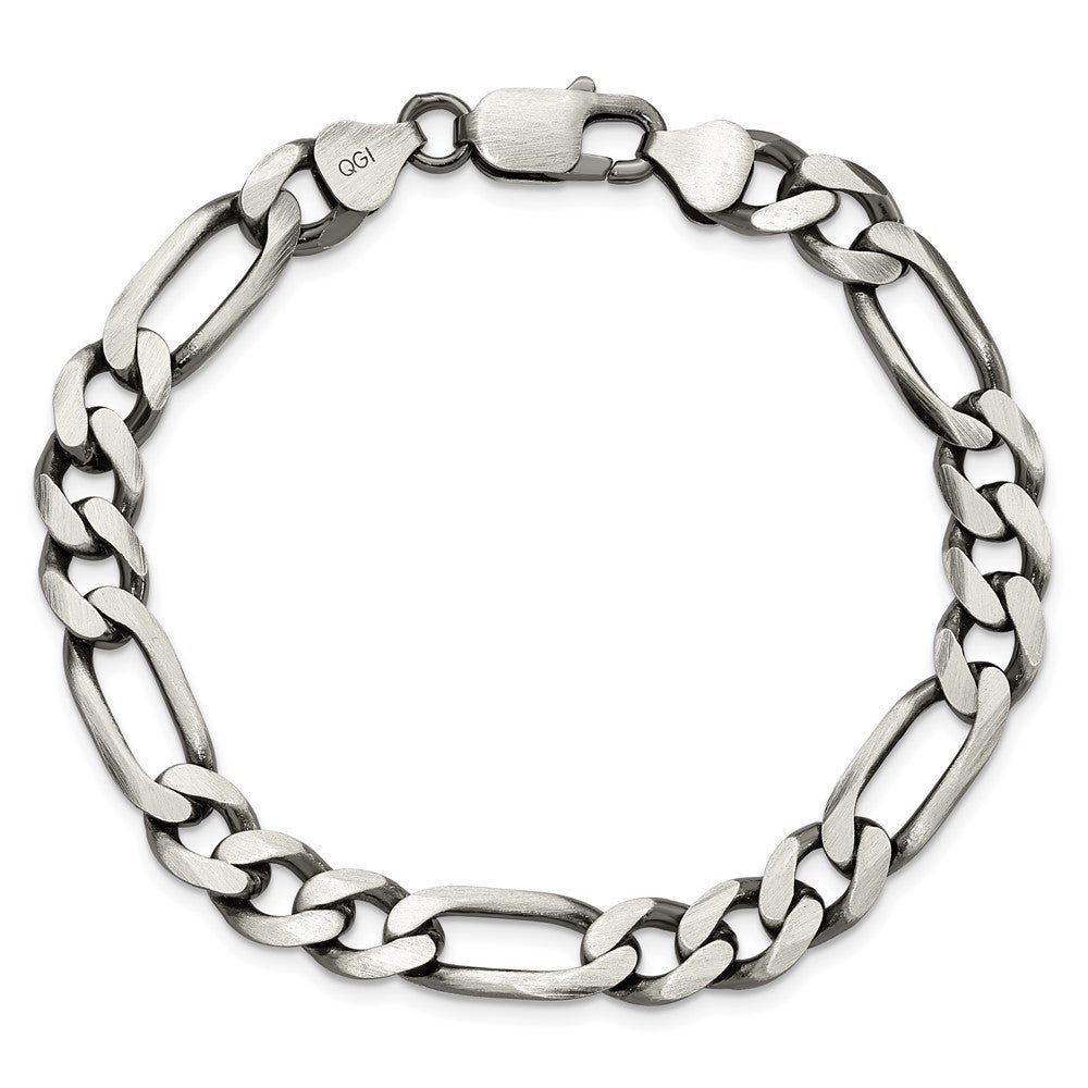 Sterling Silver Antiqued 7.75mm Figaro Chain Bracelet