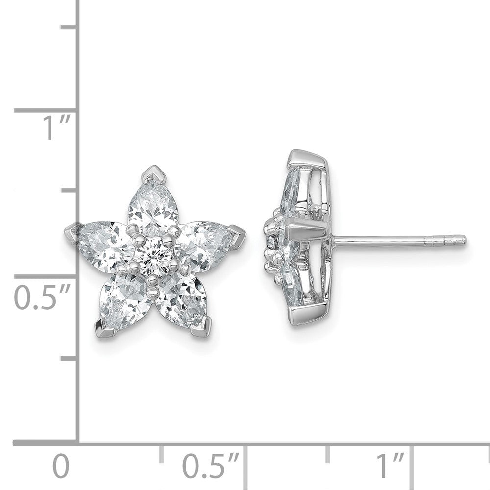 Sterling Silver Rhodium-plated Polished Round and Pear CZ Flower Earrings