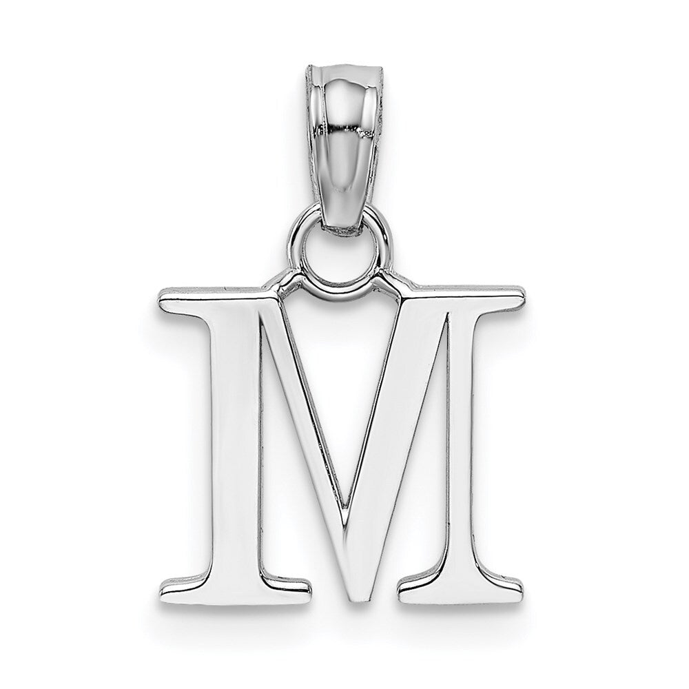 14k White Gold Polished Block Letter M Initial Pendant for Women