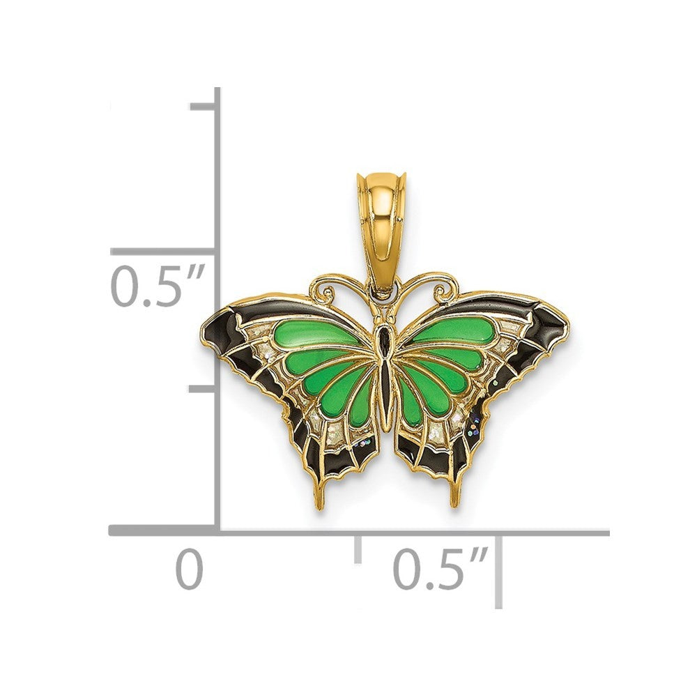 14k Yellow Gold Small Green Enameled Butterfly Charm