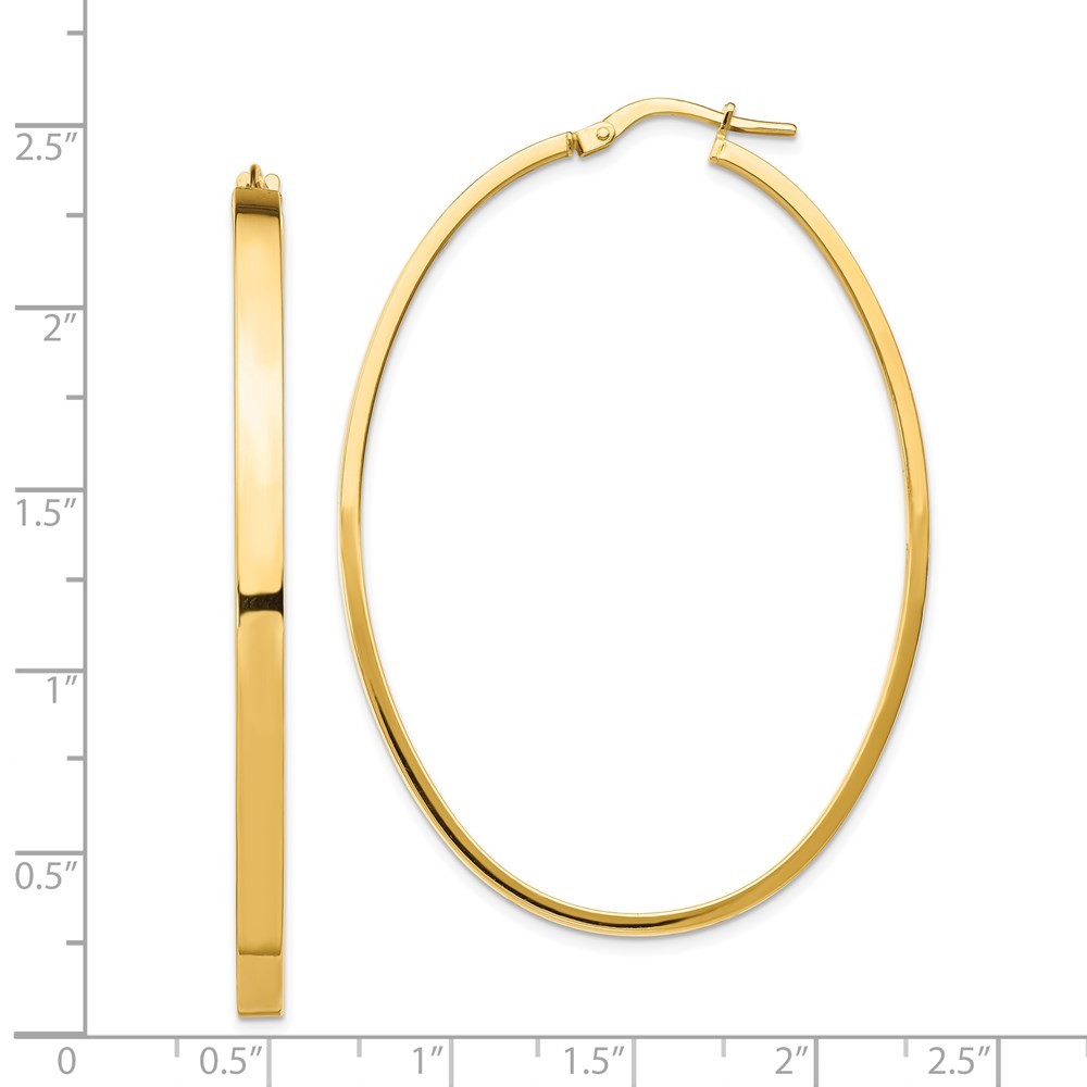 14k Yellow Gold 3mm Polished Large Oval Hoop Earrings